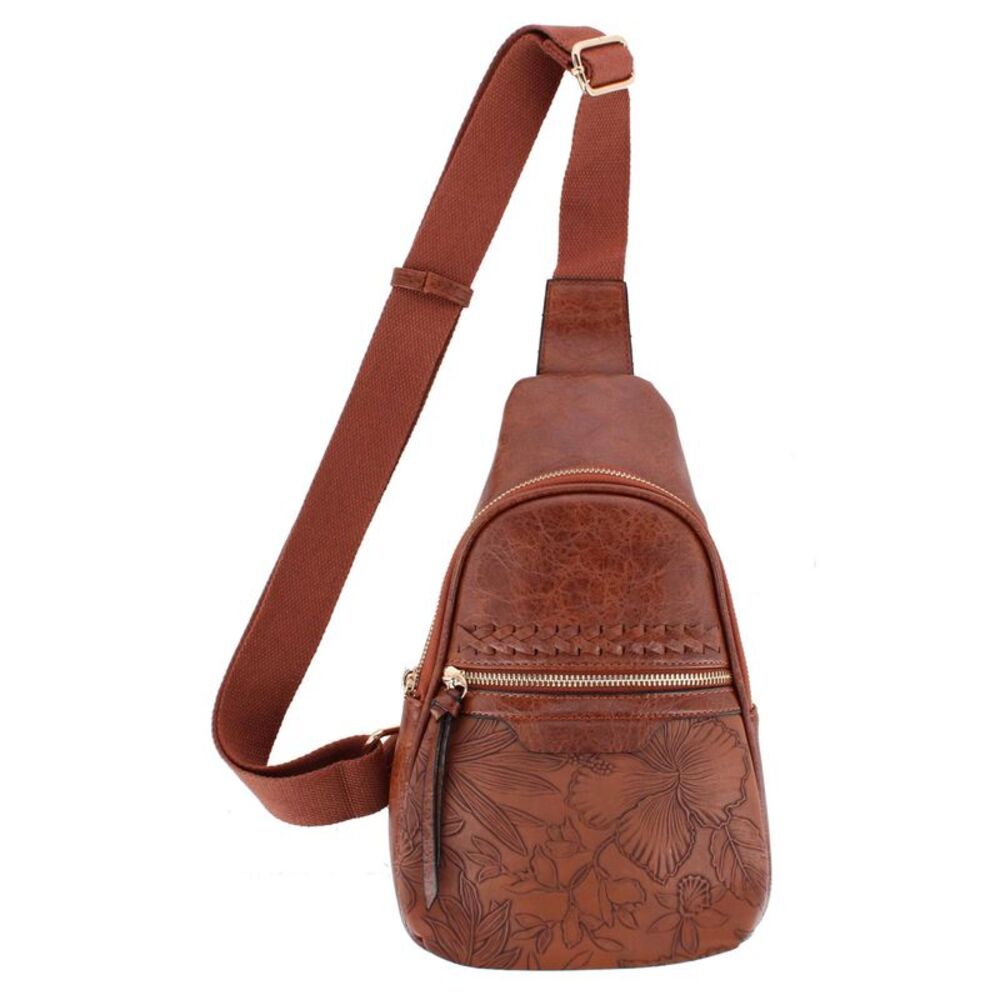 CTM Women's Western Tooled Sling Crossbody Pack
